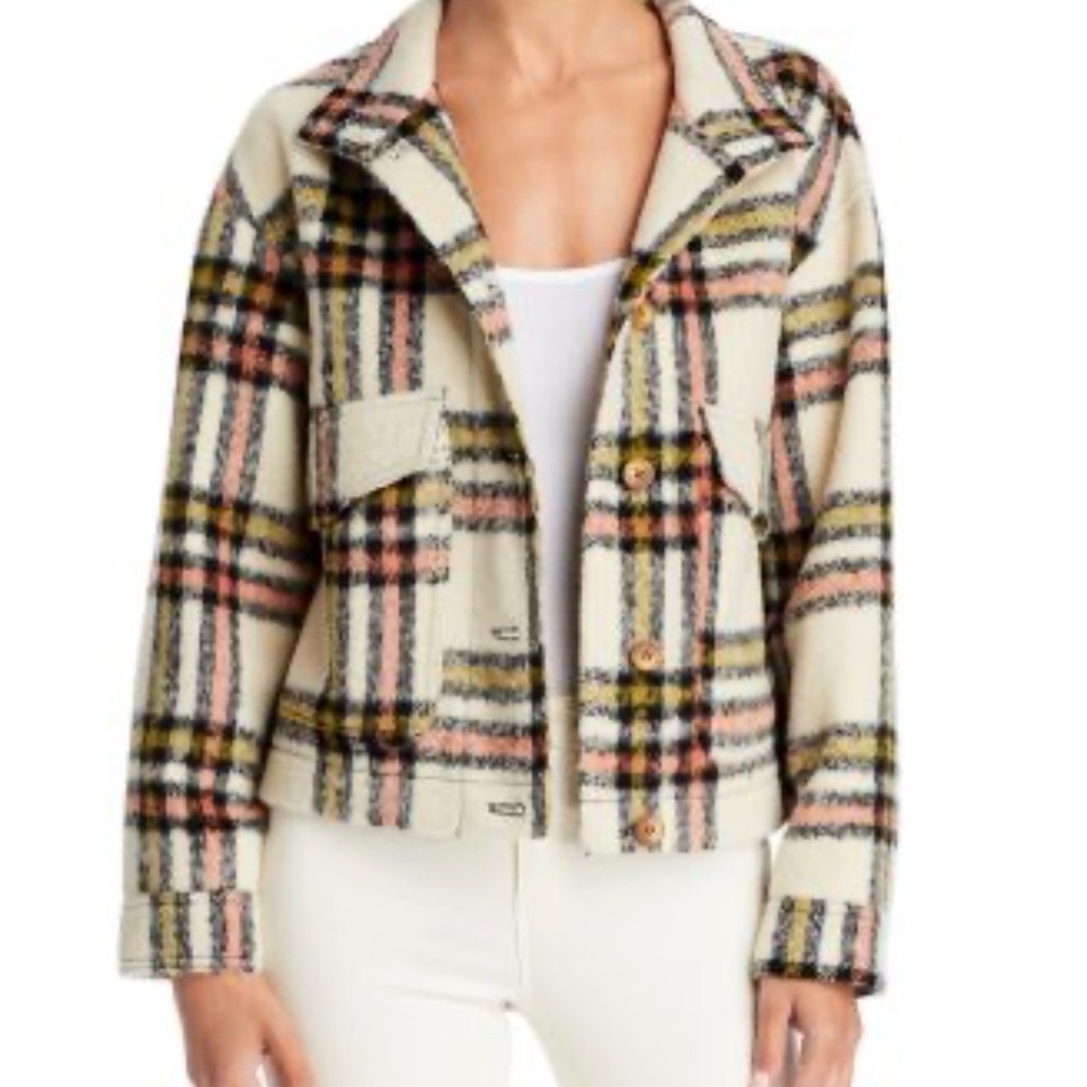 Bagatelle Plaid Jacket in Cream, Black & Yellow Accent